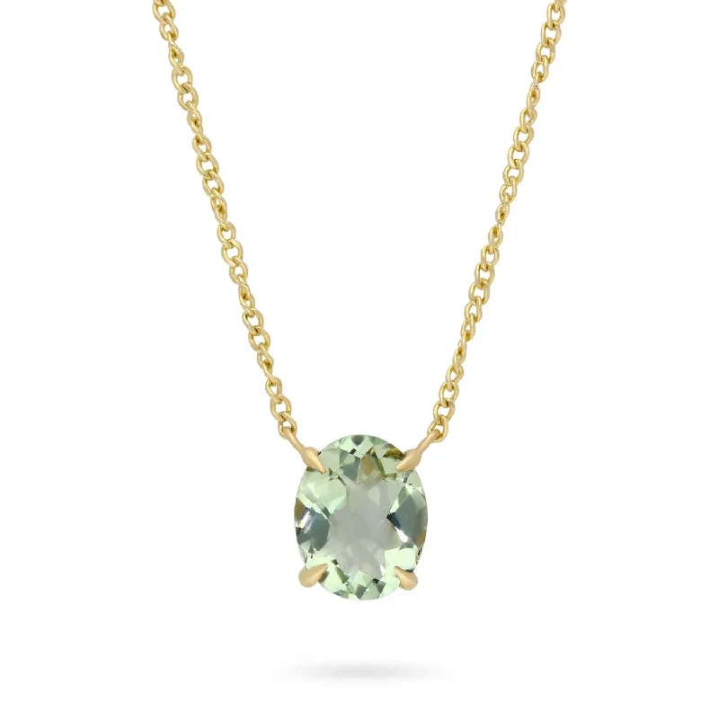 Oval Green Amethyst Gold Pendant Necklace