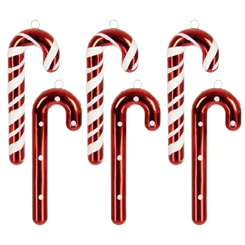 Pack Of 6 Candy Cane Christmas Tree Decorations Red White 12cm