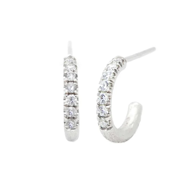 Pair Small Silver Huggie Hoops with Silver Diamonds