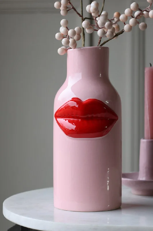 Pink Ceramic Vase With Luscious Red Lips