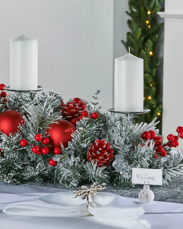 3 Pillar Decorated Garland Candle Holder, Frosted, 76 cm