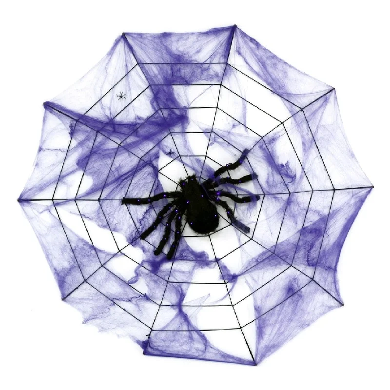 Purple LED Black Spider Halloween Decoration With Web