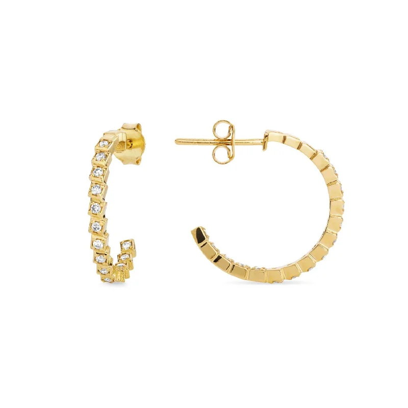 RHEA Gold and Diamond Hoop Earrings