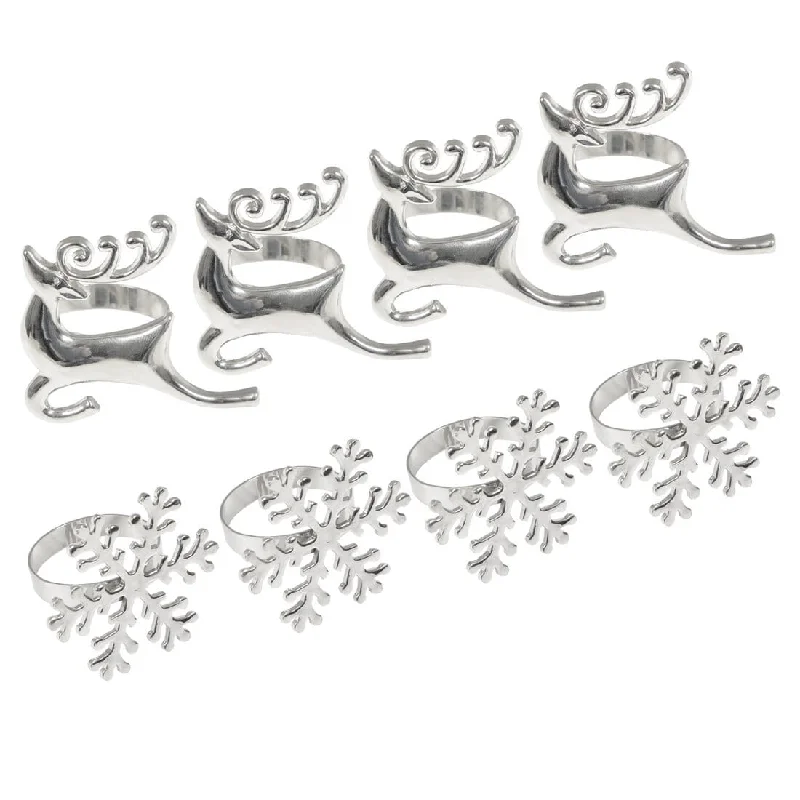 Set Of 4 Christmas Napkin Rings Silver Metal Table Decoration