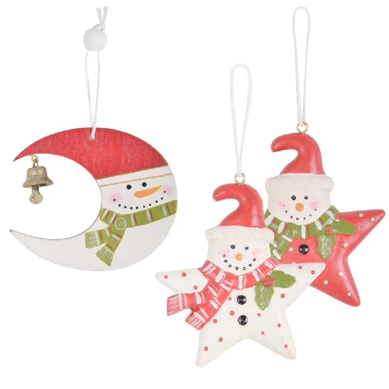 Set Of 6 Novelty Snowman Christmas Tree Decorations Boxed