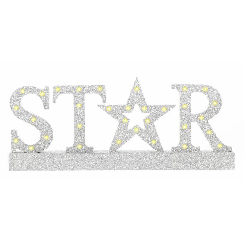 Silver Glitter Star Wooden Light Up Room Decoration 40cm