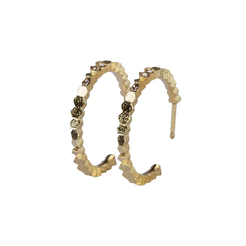 HEX Hoop Earrings Yellow Gold with Diamonds