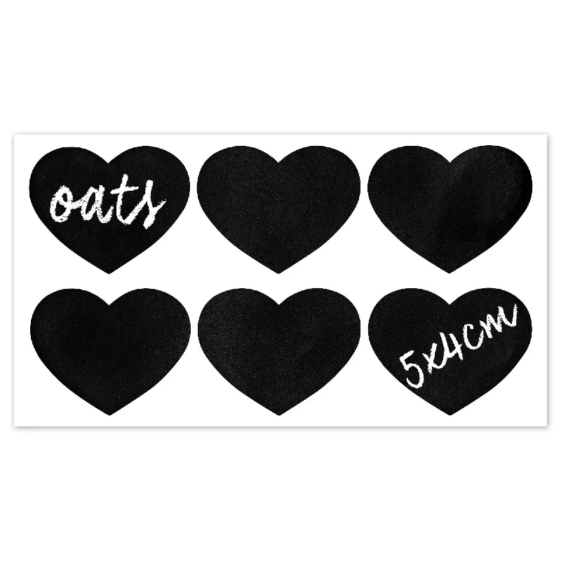 Small Black Heart Chalkboard Storage Jar Labels - Pack of Six - By Nicola Spring