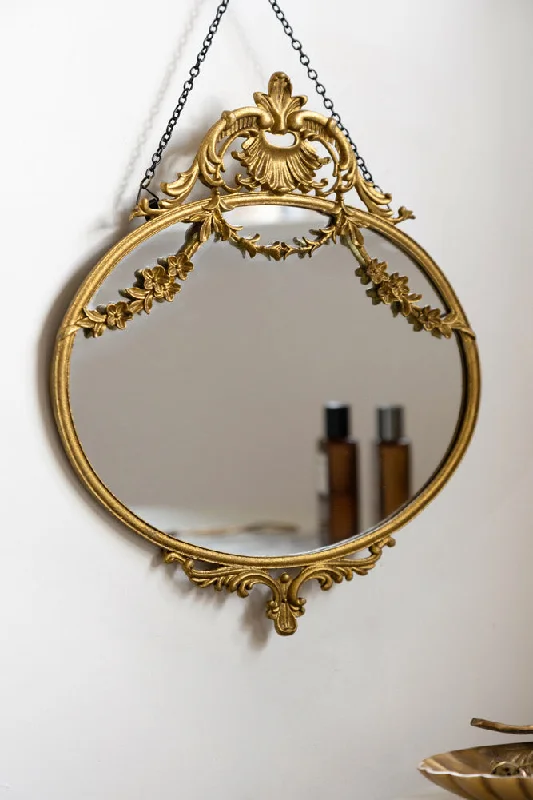 Small Pretty Gold Hanging Mirror