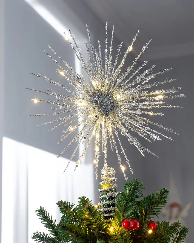 Starburst Christmas Tree Topper, Silver, 32 cm