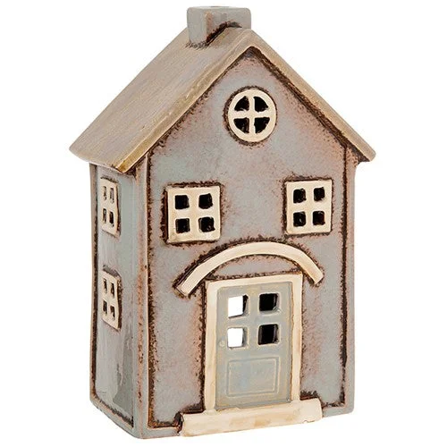 Village Pottery Ceramic Beige House Large Candle & Tea Light Holder